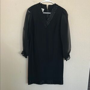Vintage Jonathan Logan Black Long Sleeve Dress with Sheer Accents size 8-9